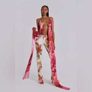 Jaded London Jaded London Ayla Satin Backless Plunge Wrap Top In Rosa Size M/L